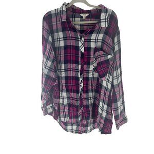 Terra & Sky Womens Plus Size Plaid Button-Up Shirt 4X 28W-30W